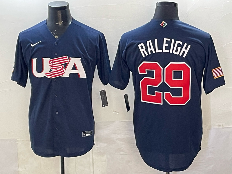 Men's Cal Raleigh Navy USA Baseball World Baseball Classic Jersey