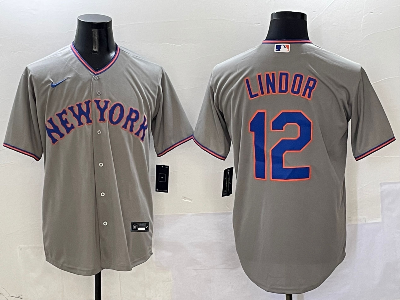 Men's Francisco Lindor #12 New York Mets Player Gray Jersey