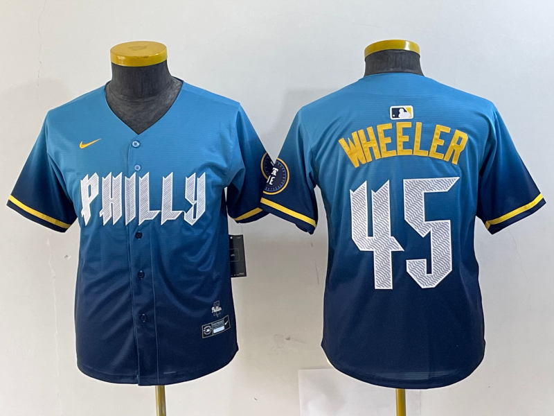 YOUTH Zack Wheeler Philadelphia Phillies Blue 2024 City Connect Player Jersey
