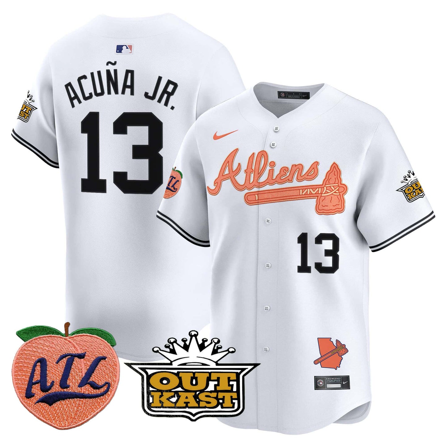 Men’s Ronald Acuna Jr. Atlanta Braves Atliens & Peach Vapor Premier Jersey – All Stitched