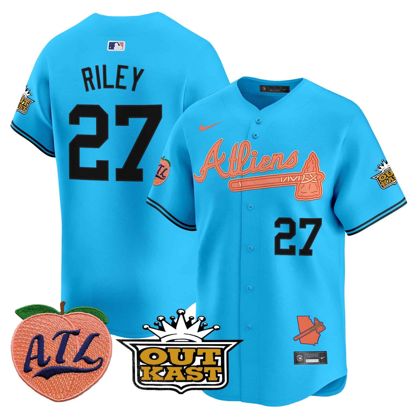 Men’s Austin Riley Atlanta Braves Atliens & Peach Vapor Premier Jersey – All Stitched