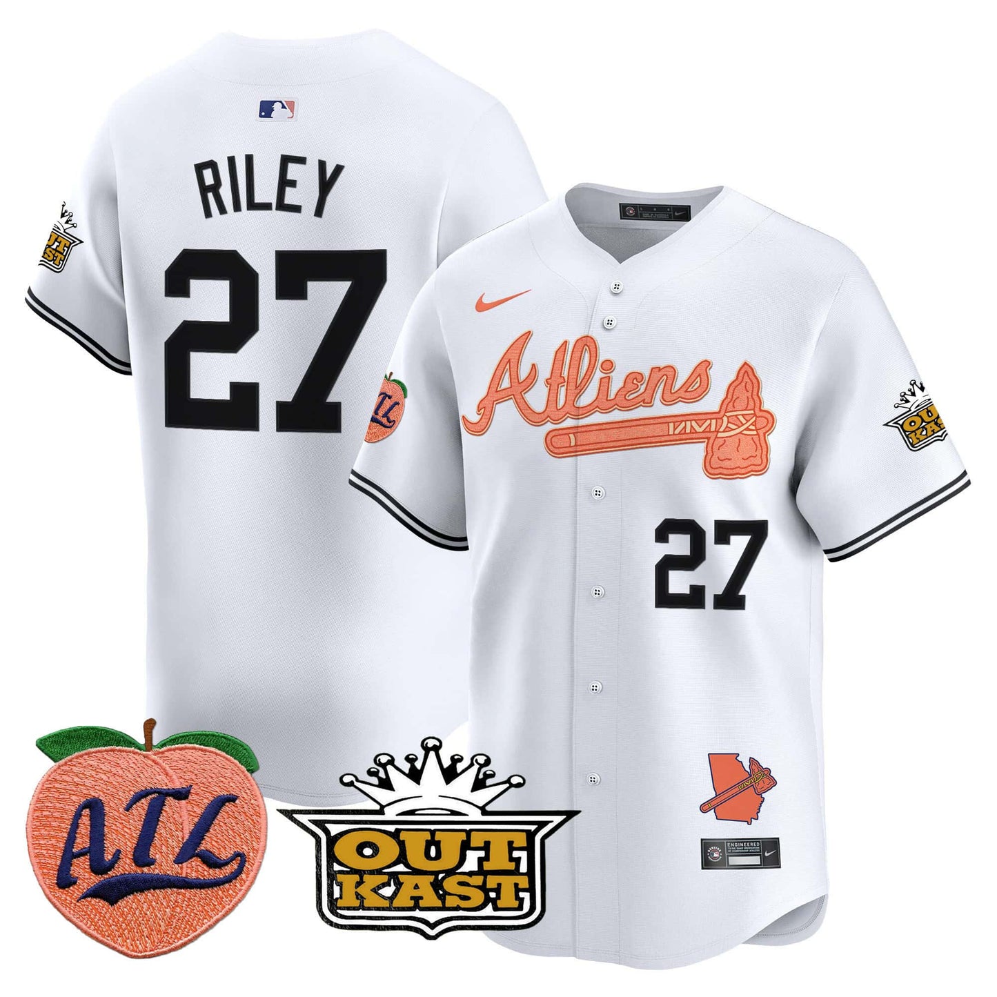 Men’s Austin Riley Atlanta Braves Atliens & Peach Vapor Premier Jersey – All Stitched