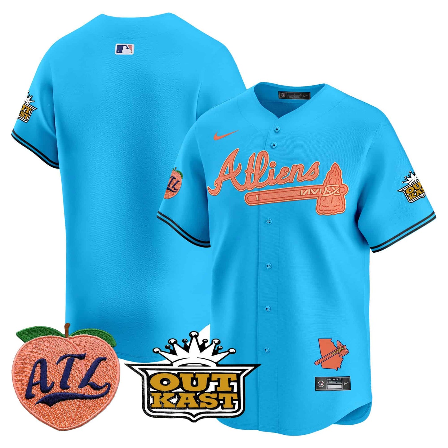 Men’s Atlanta Braves Atliens & Peach Vapor Premier Jersey – All Stitched