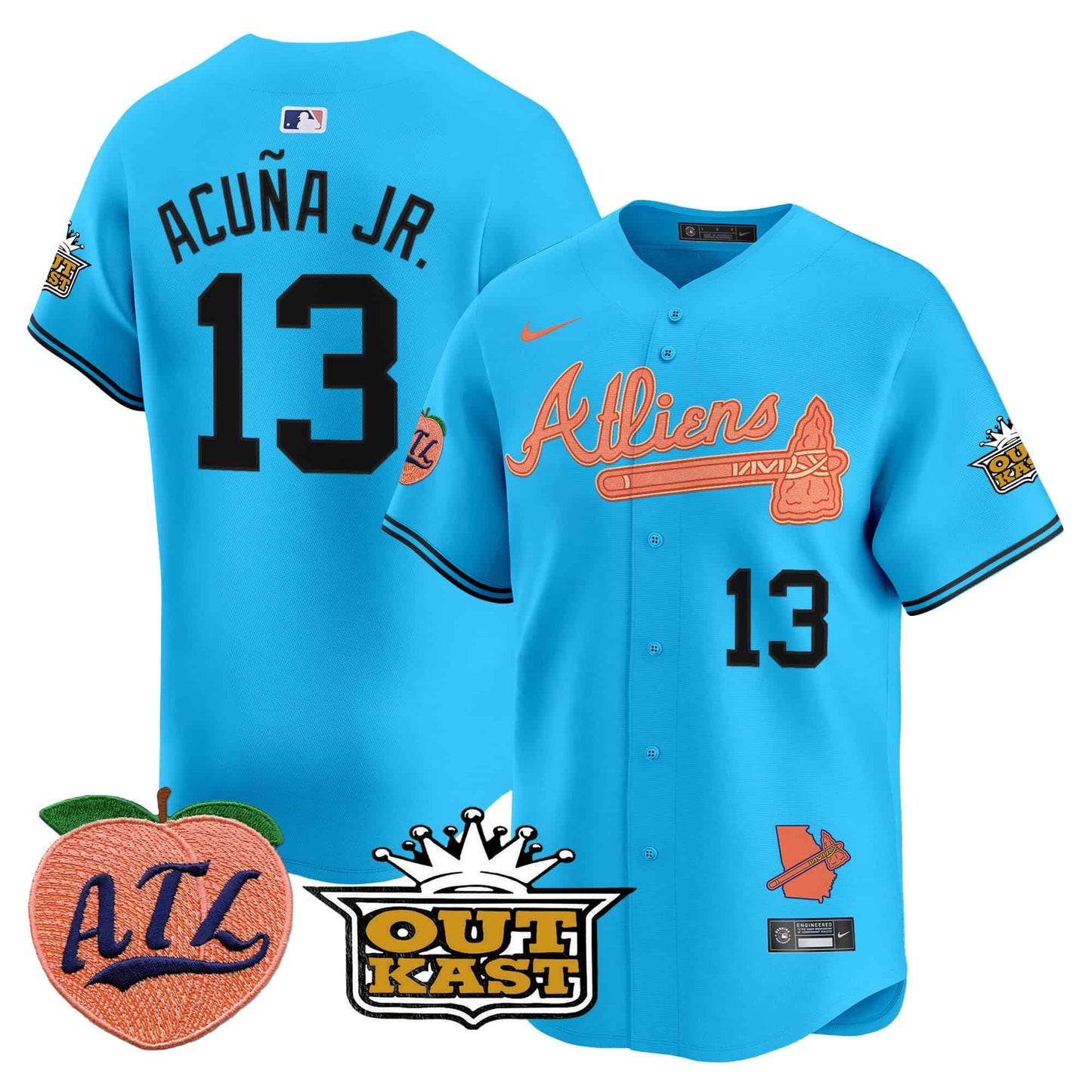Men’s Ronald Acuna Jr. Atlanta Braves Atliens & Peach Vapor Premier Jersey – All Stitched