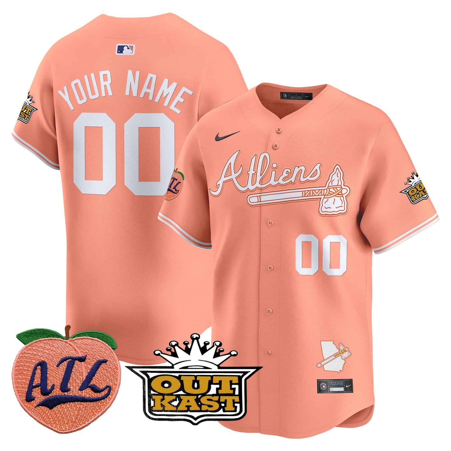 Men’s Atlanta Braves Atliens & Peach Vapor Premier CUSTOM Jersey – All Stitched