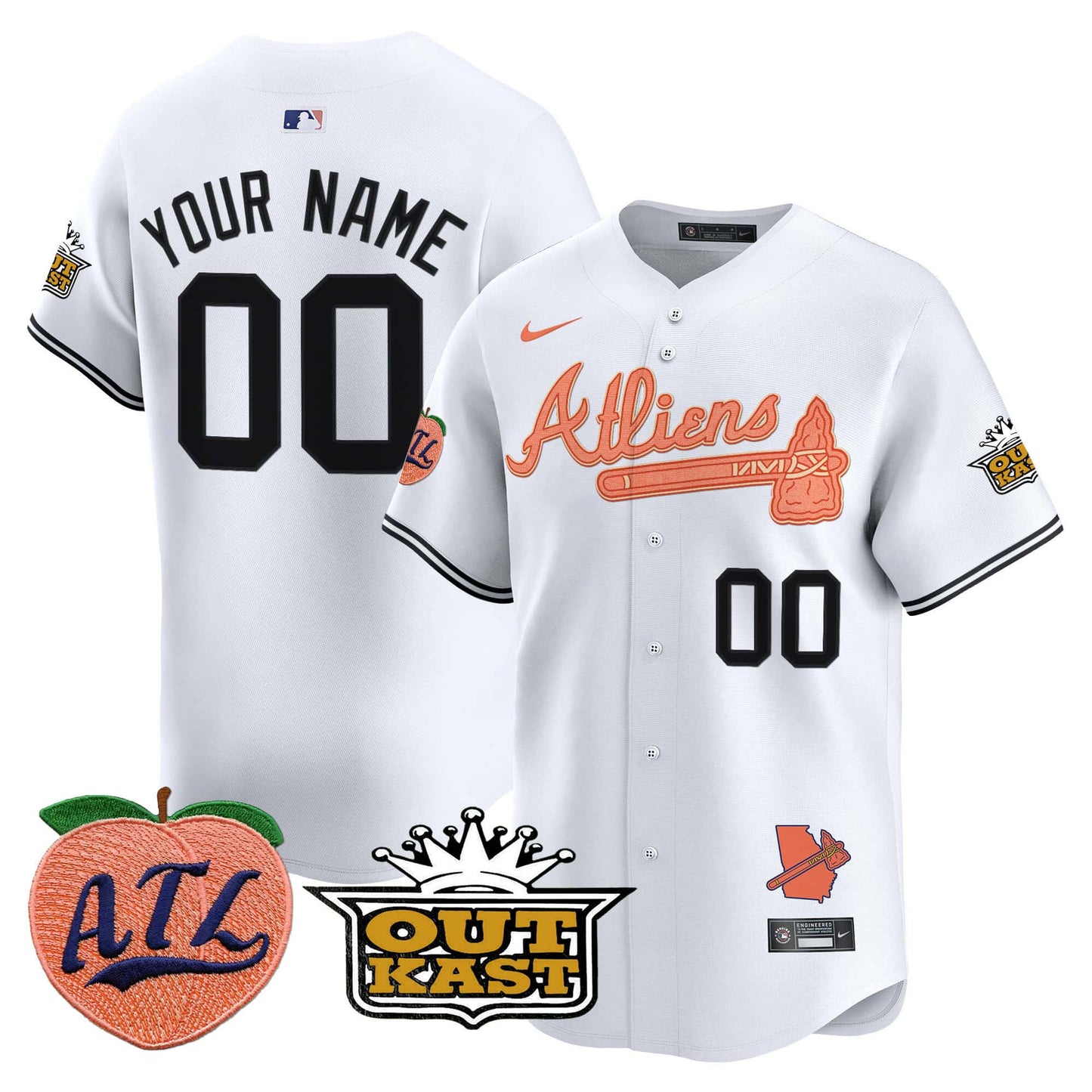 Men’s Atlanta Braves Atliens & Peach Vapor Premier CUSTOM Jersey – All Stitched