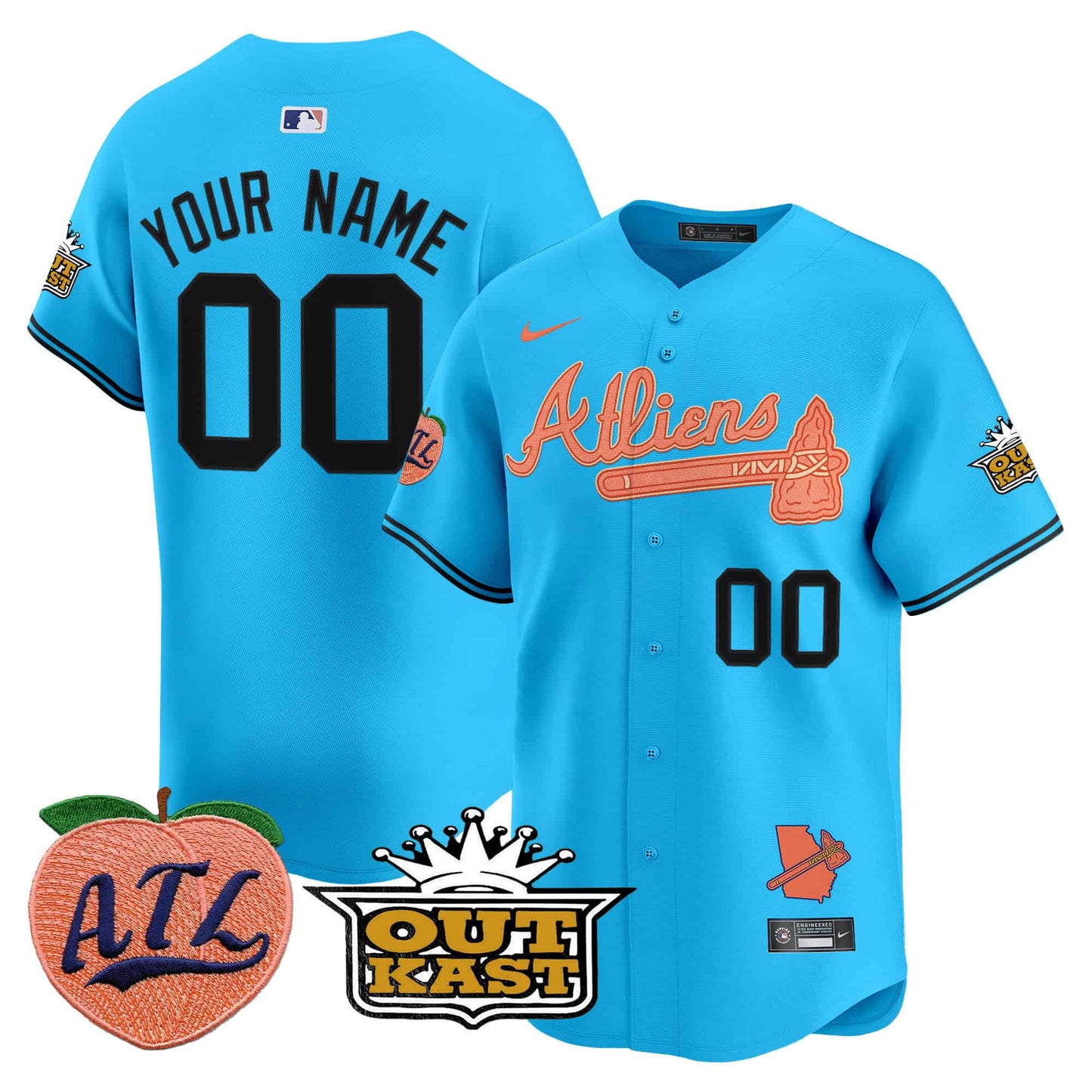 Men’s Atlanta Braves Atliens & Peach Vapor Premier CUSTOM Jersey – All Stitched