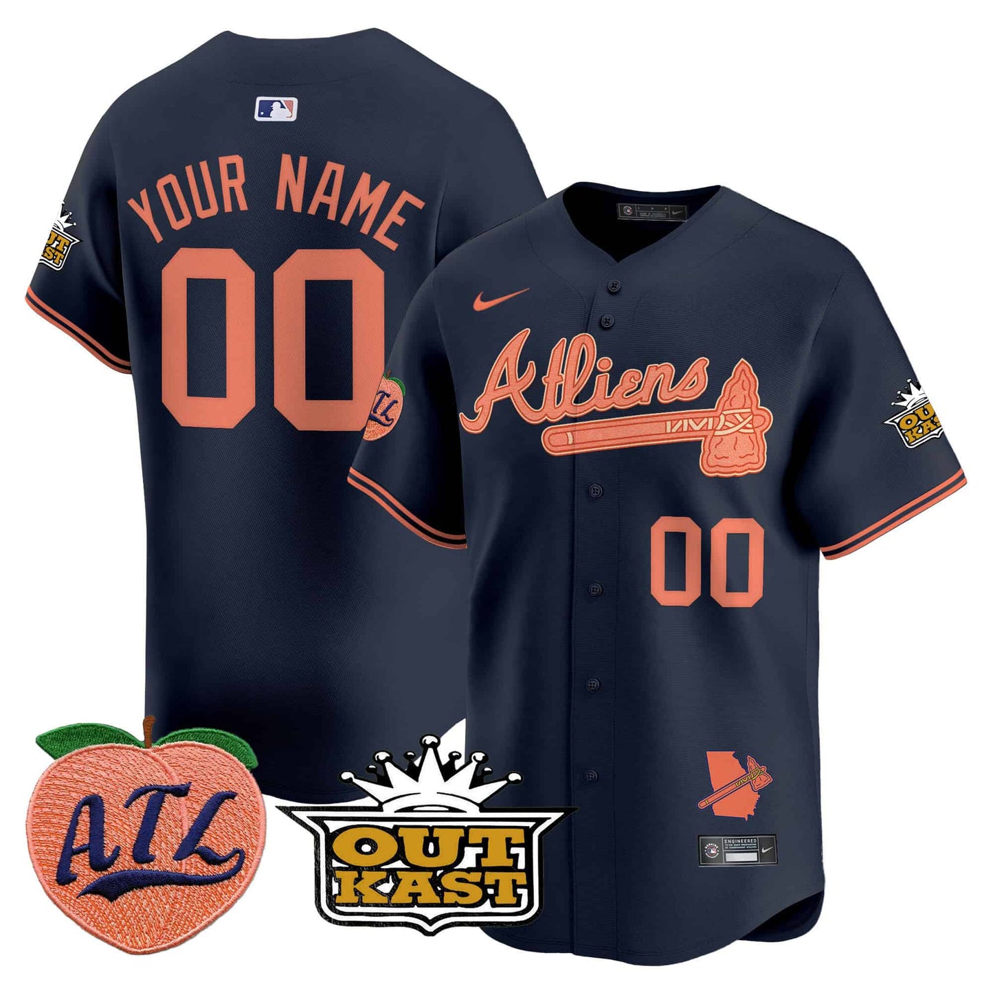 Men’s Atlanta Braves Atliens & Peach Vapor Premier CUSTOM Jersey – All Stitched