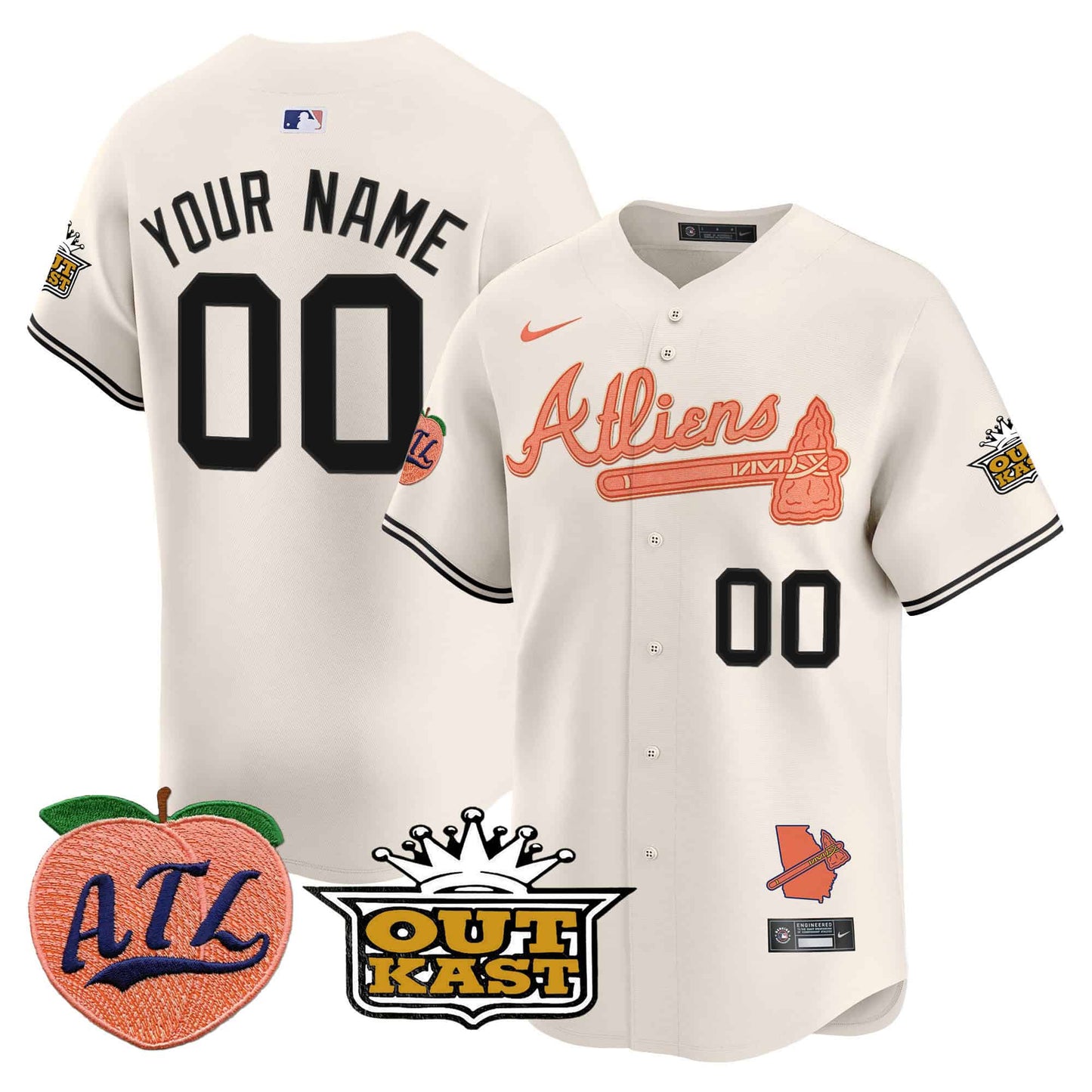 Men’s Atlanta Braves Atliens & Peach Vapor Premier CUSTOM Jersey – All Stitched