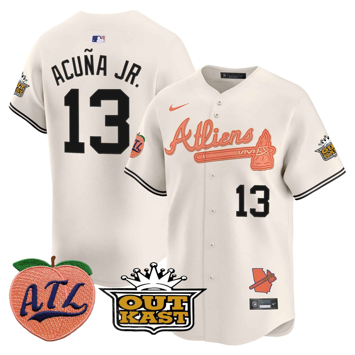 Men’s Ronald Acuna Jr. Atlanta Braves Atliens & Peach Vapor Premier Jersey – All Stitched