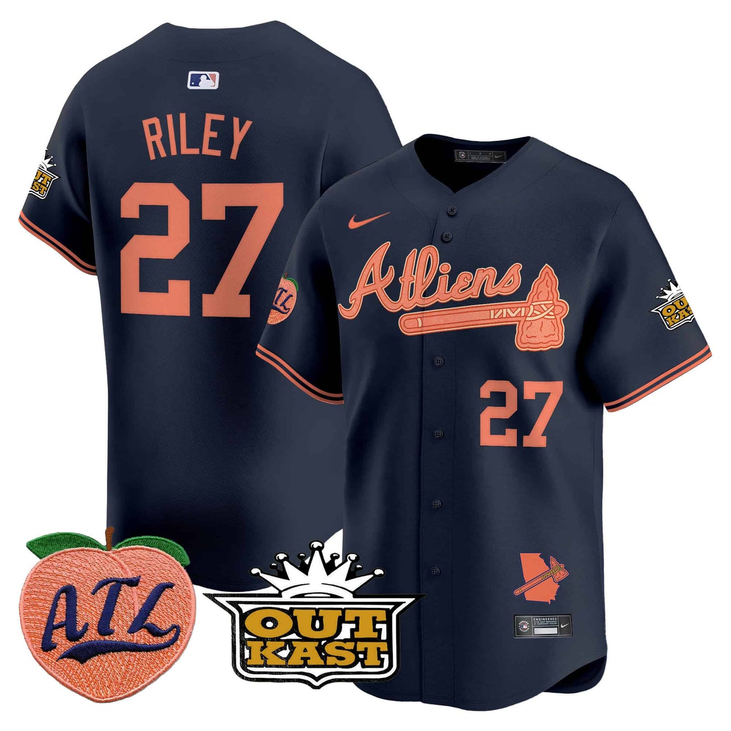 Men’s Austin Riley Atlanta Braves Atliens & Peach Vapor Premier Jersey – All Stitched