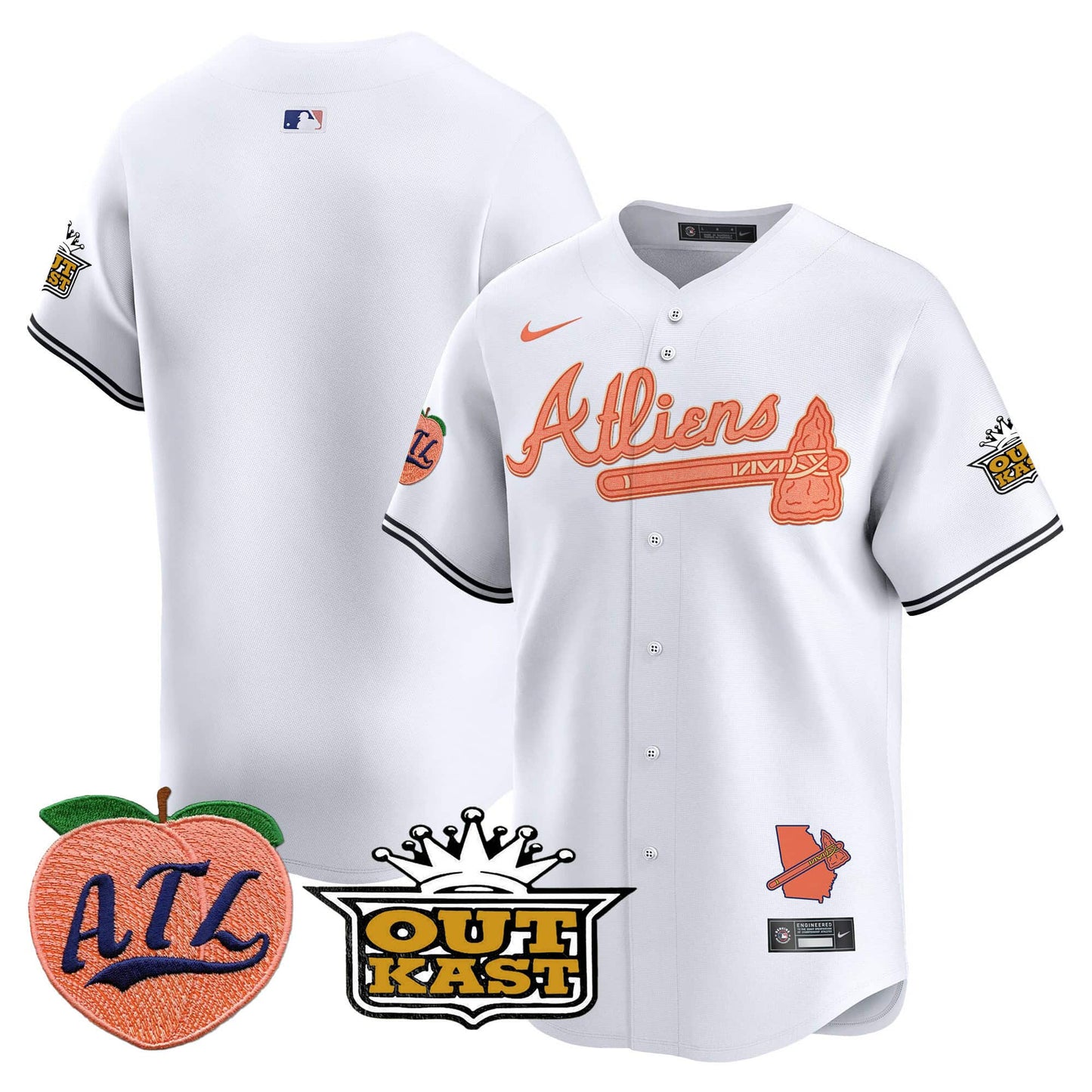 Men’s Atlanta Braves Atliens & Peach Vapor Premier Jersey – All Stitched