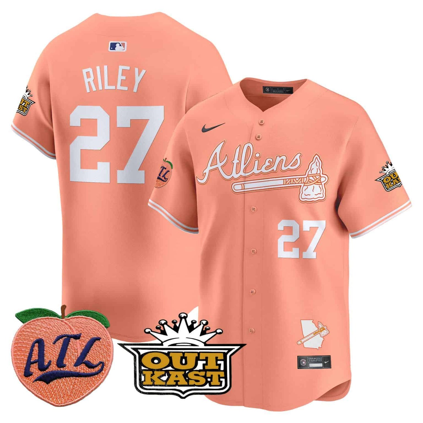 Men’s Austin Riley Atlanta Braves Atliens & Peach Vapor Premier Jersey – All Stitched