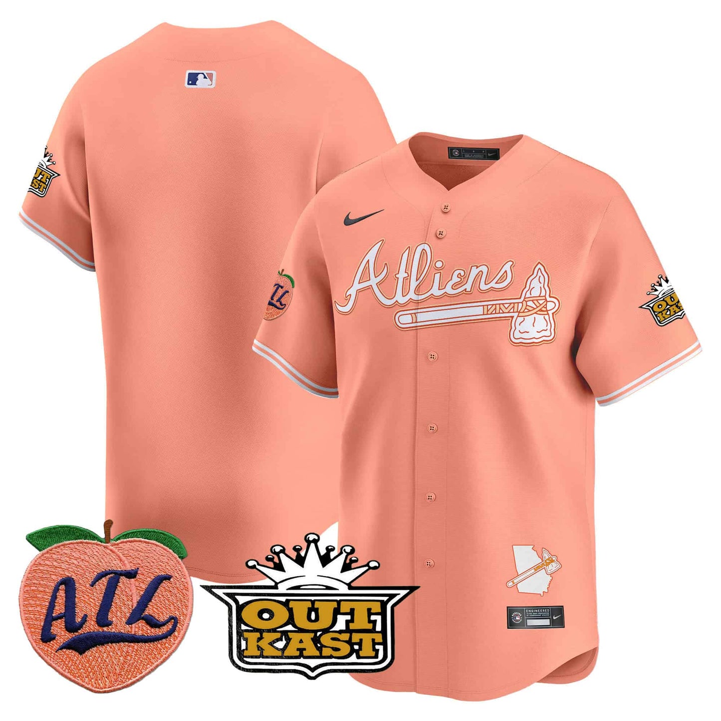 Men’s Atlanta Braves Atliens & Peach Vapor Premier Jersey – All Stitched