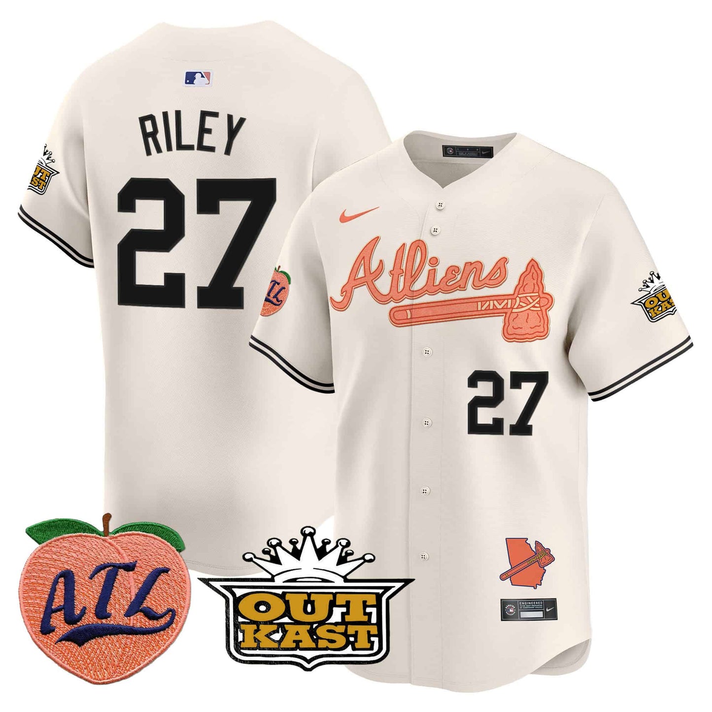 Men’s Austin Riley Atlanta Braves Atliens & Peach Vapor Premier Jersey – All Stitched