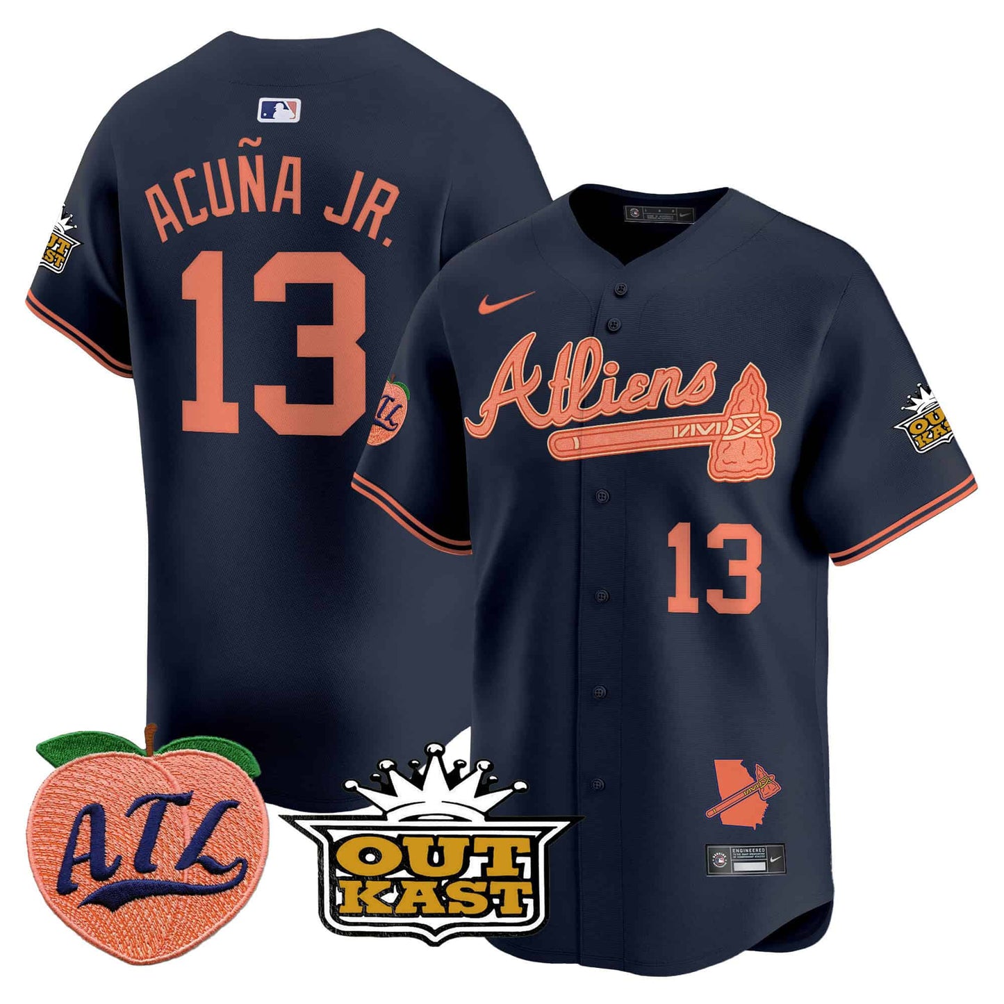 Men’s Ronald Acuna Jr. Atlanta Braves Atliens & Peach Vapor Premier Jersey – All Stitched