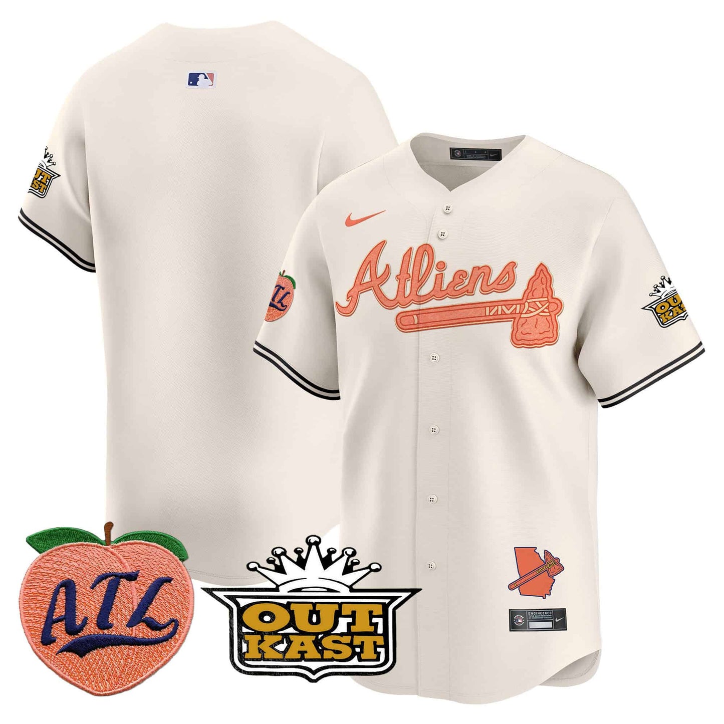 Men’s Atlanta Braves Atliens & Peach Vapor Premier Jersey – All Stitched