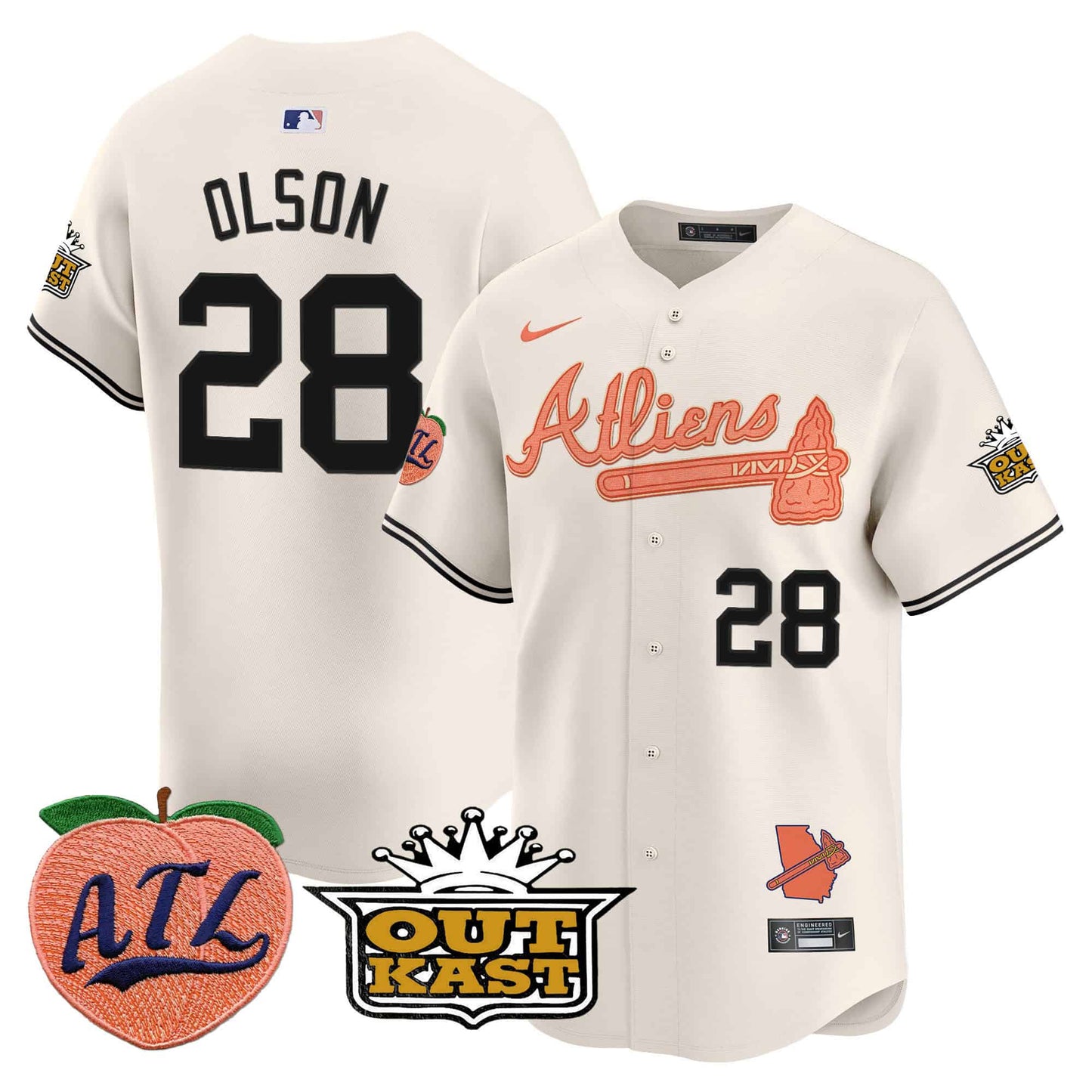 Men’s Matt Olson Atlanta Braves Atliens & Peach Vapor Premier Jersey – All Stitched