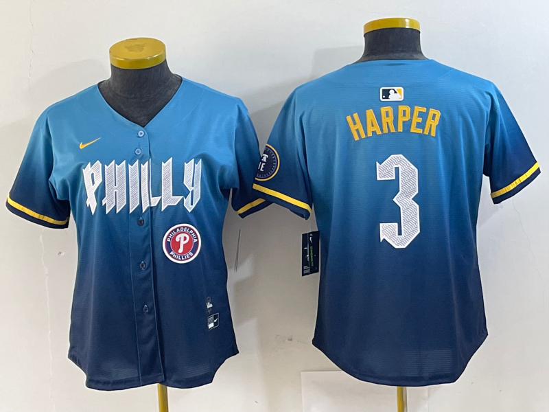 WOMEN Bryce Harper Philadelphia Phillies Blue 2024 City Connect Player Jersey