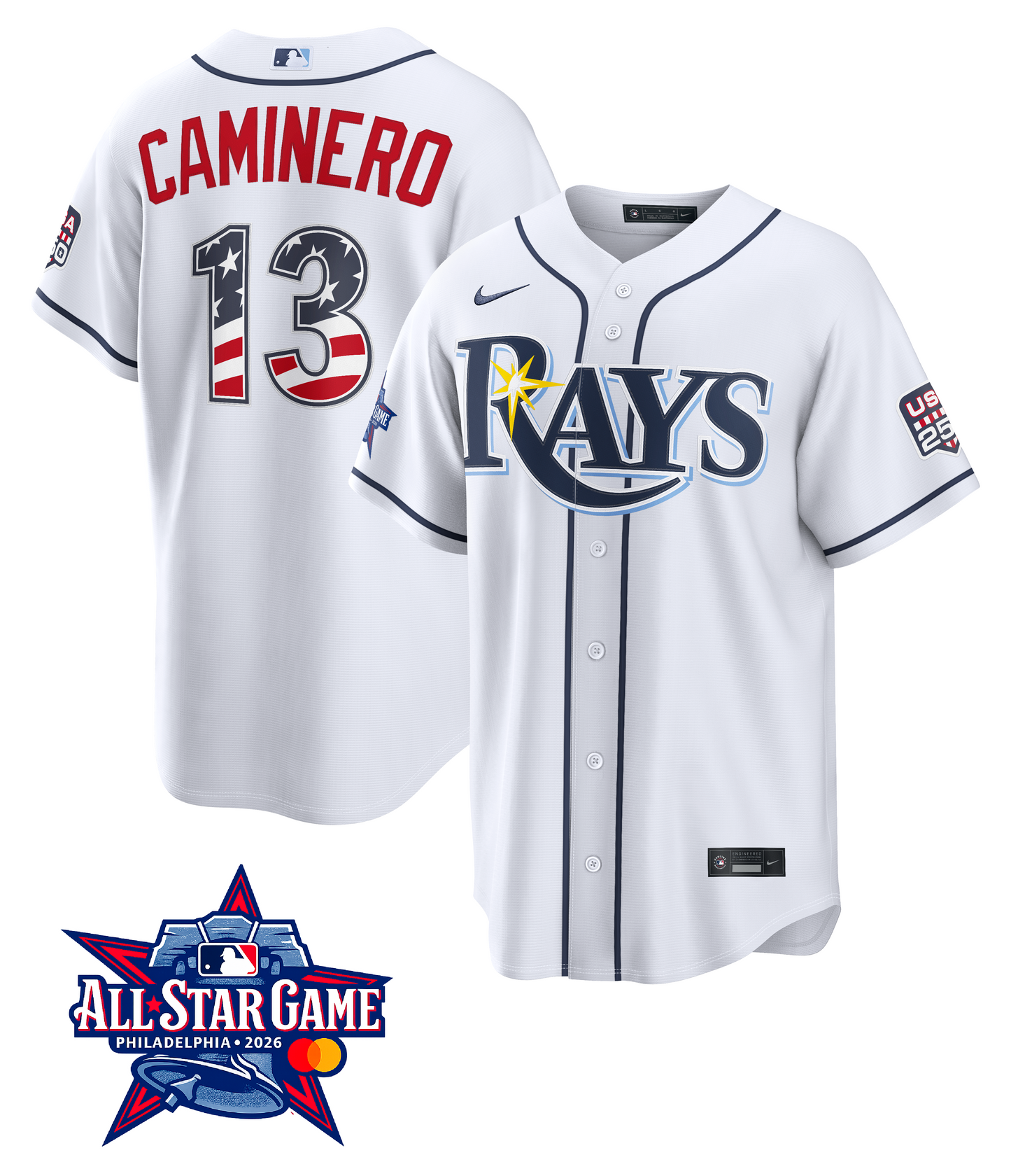Men's Tampa Bay Rays Junior Caminero 2026 All-Star Edition Stars & Stripes Home Jersey