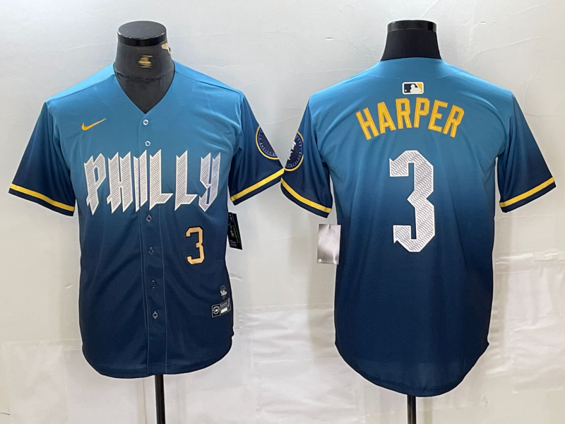 Men's Bryce Harper Philadelphia Phillies Blue 2024 City Connect Player Jersey