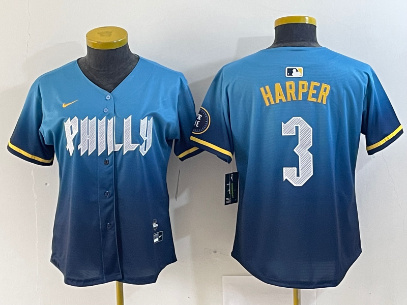 WOMEN Bryce Harper Philadelphia Phillies Blue 2024 City Connect Player Jersey