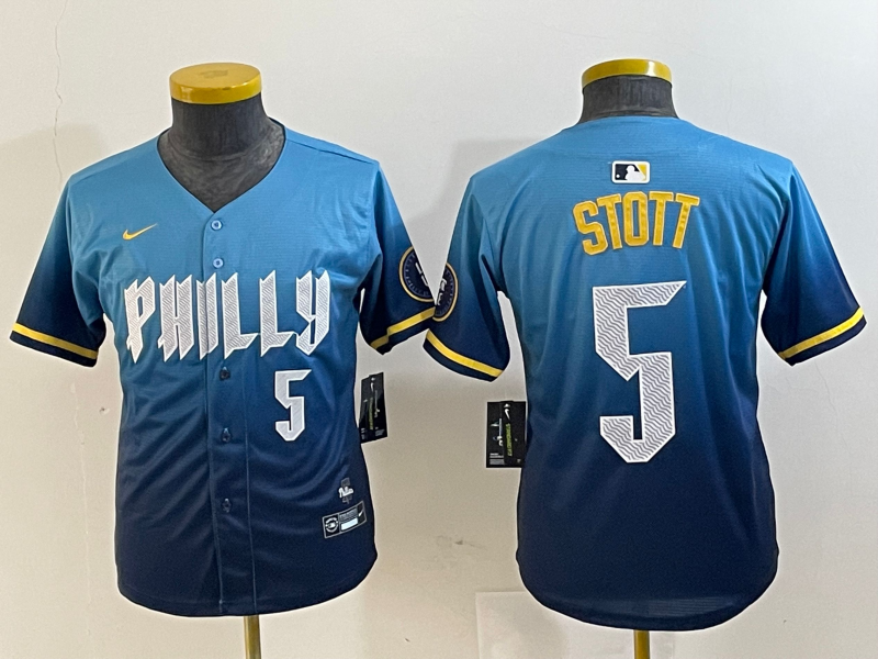 YOUTH Bryson Stott Philadelphia Phillies Blue 2024 City Connect Player Jersey