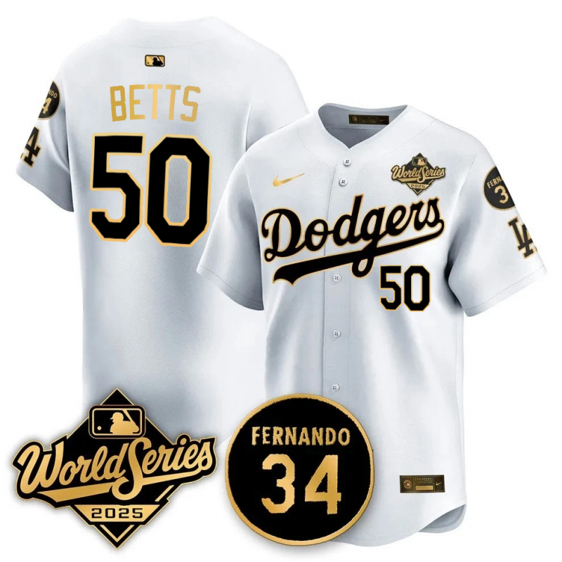 Men's Mookie Betts Los Angeles Dodgers 2025 World Series Champions Black/Gold/White Jersey