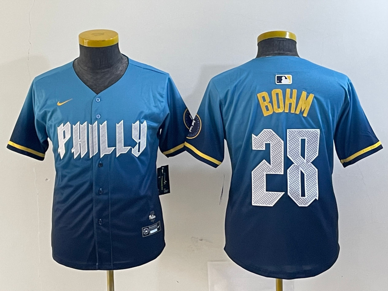 YOUTH Alec Bohm Philadelphia Phillies Blue 2024 City Connect Player Jersey