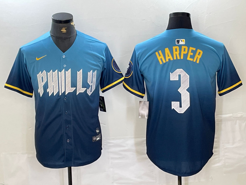 Men's Bryce Harper Philadelphia Phillies Blue 2024 City Connect Player Jersey