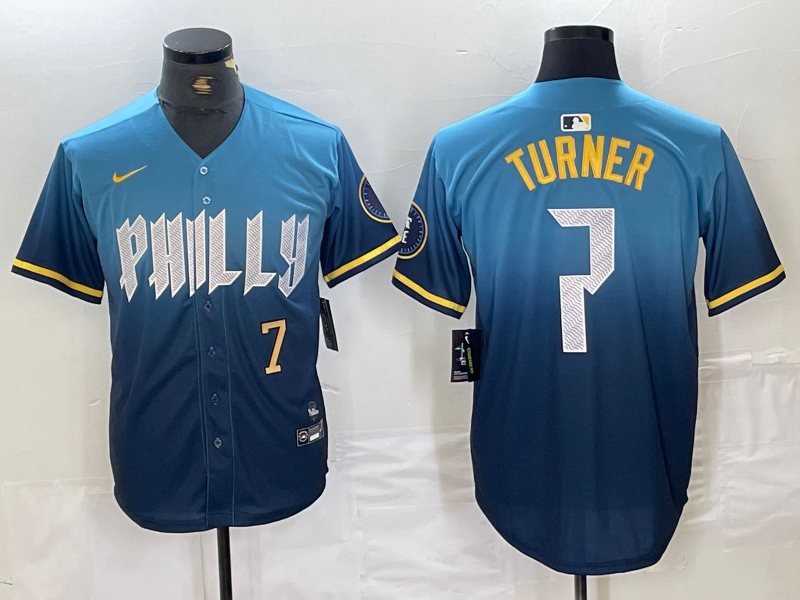 Men's Trea Turner Philadelphia Phillies Blue 2024 City Connect Player Jersey