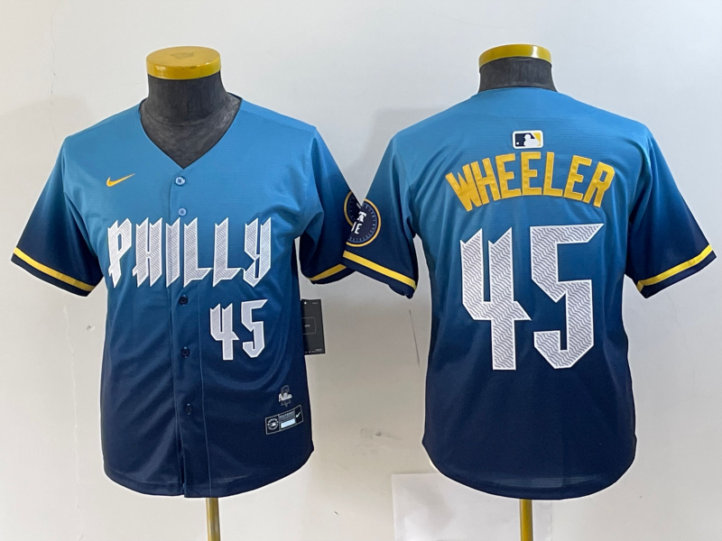 YOUTH Zack Wheeler Philadelphia Phillies Blue 2024 City Connect Player Jersey