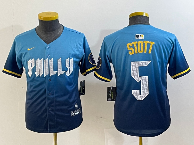 YOUTH Bryson Stott Philadelphia Phillies Blue 2024 City Connect Player Jersey