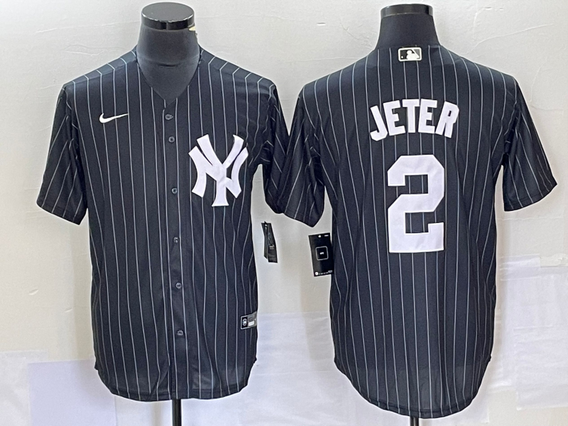 Men's Player Derek Jeter New York Yankees Black Pinstripes Player Jersey
