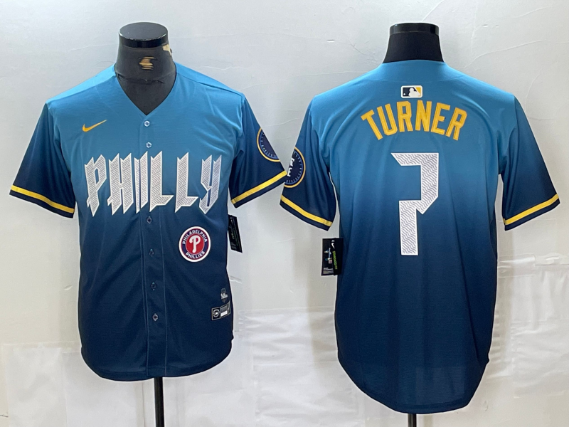 Men's Trea Turner Philadelphia Phillies Blue 2024 City Connect Player Jersey
