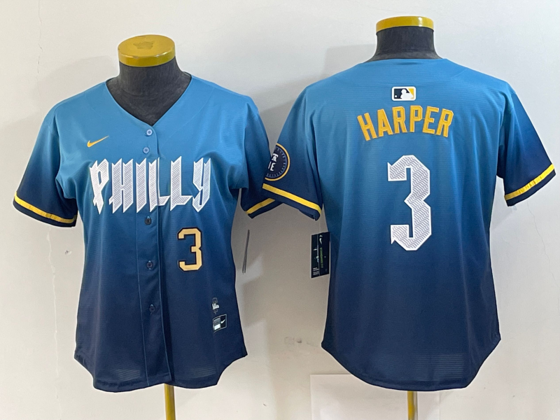 WOMEN Bryce Harper Philadelphia Phillies Blue 2024 City Connect Player Jersey
