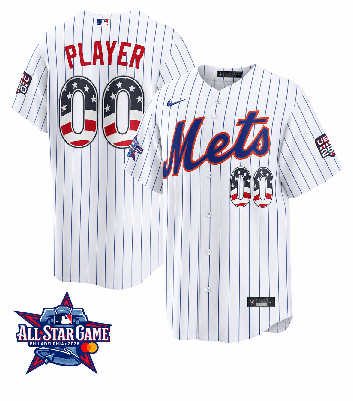 Men's New York Mets 2026 All-Star Edition Stars & Stripes Home CUSTOM Jersey