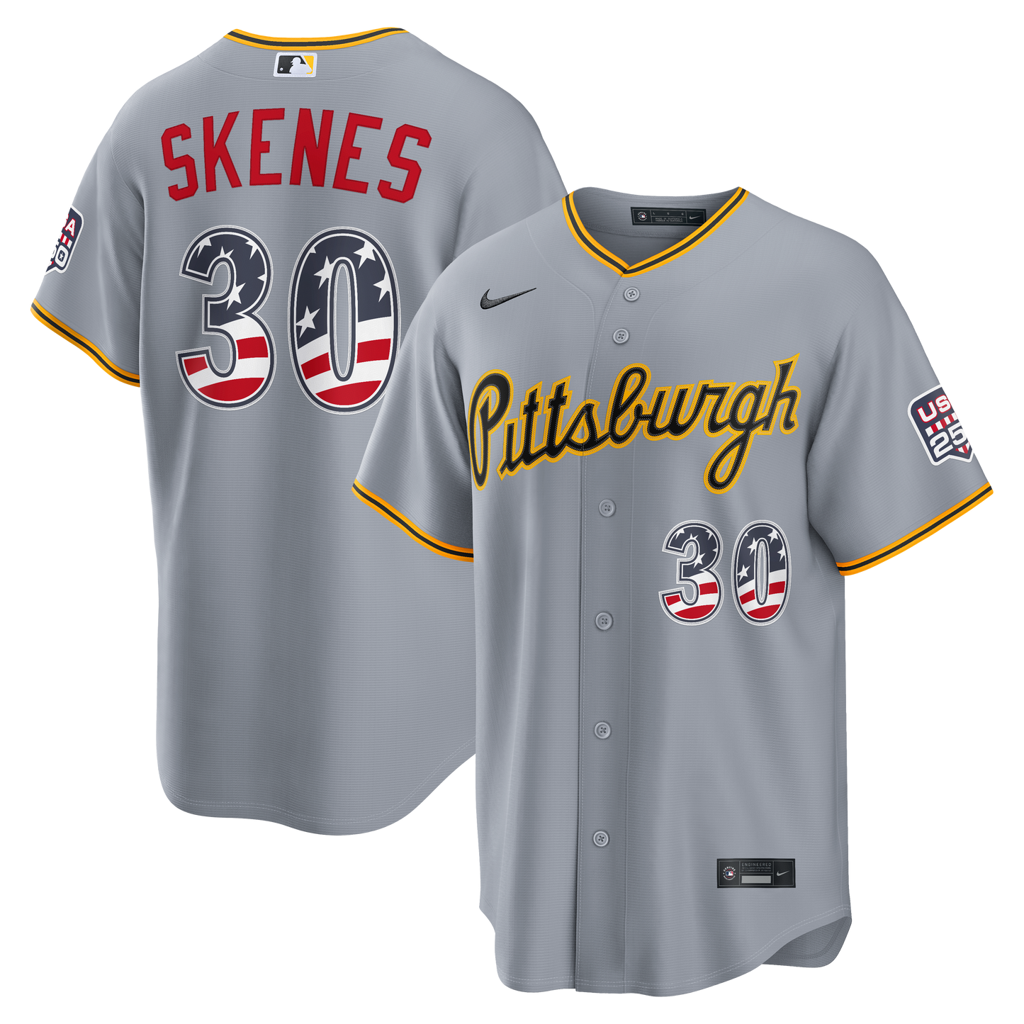 Men's Pittsburgh Pirates Paul Skenes Gray USA 250 Fourth of July Jersey