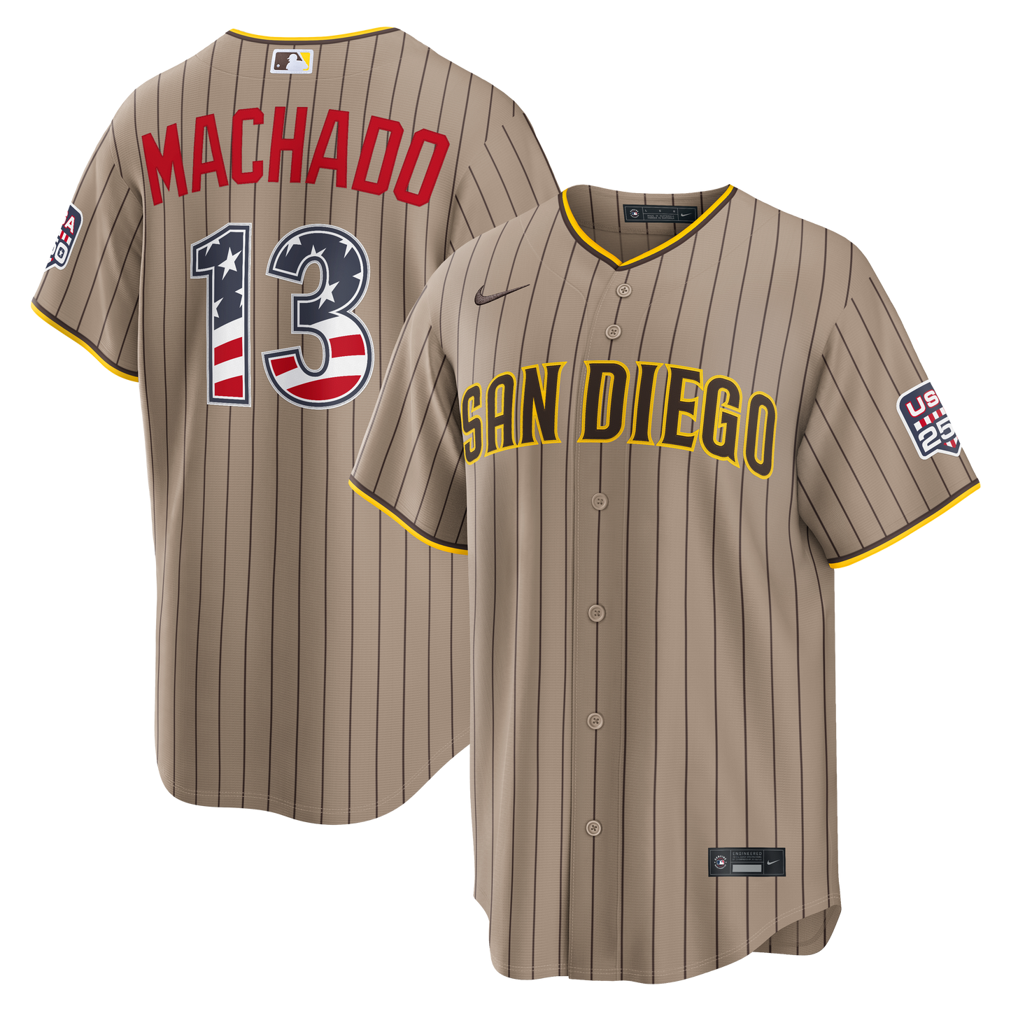 Men's San Diego Padres Manny Machado Sand USA 250 Fourth of July Jersey