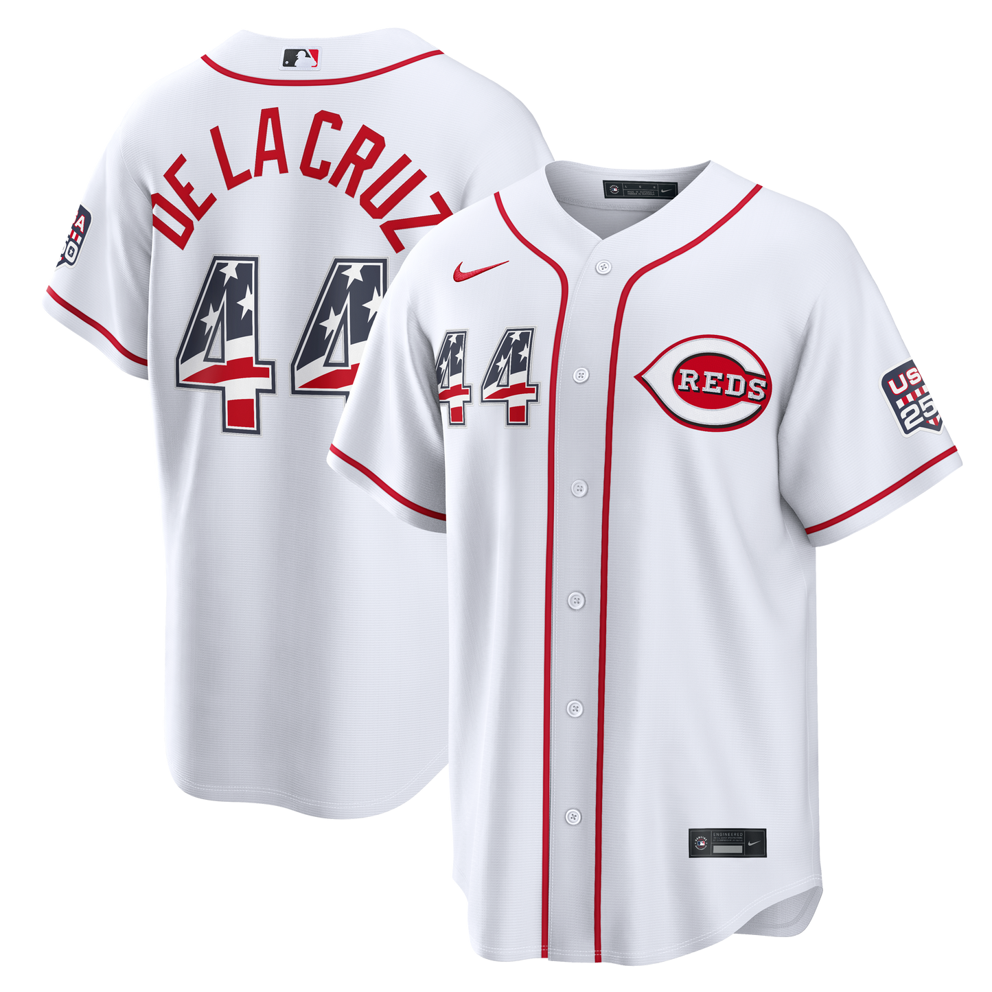 Men's Cincinnati Reds Elly De La Cruz White USA 250 Fourth of July Jersey