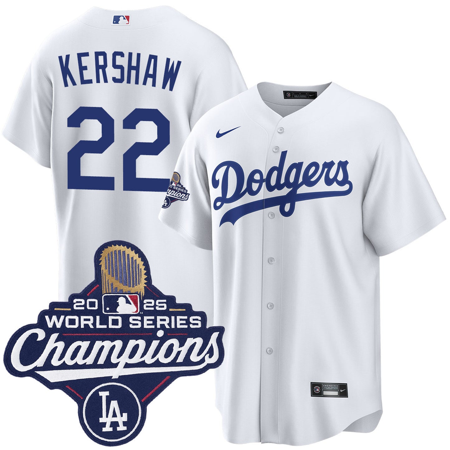 Men's Los Angeles Dodgers Clayton Kershaw White 2025 World Series Champions Home Jersey