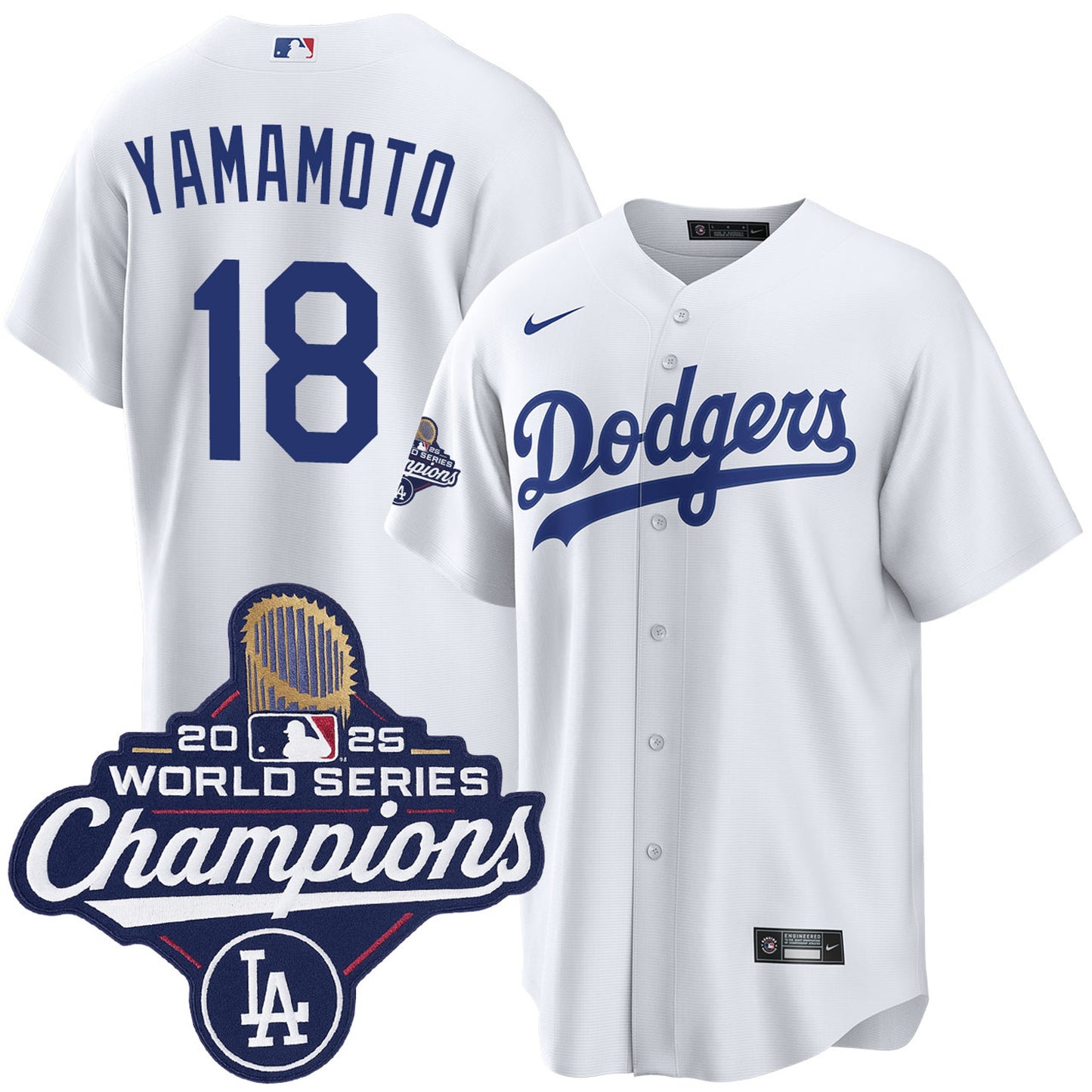 Men's Los Angeles Dodgers Yoshinobu Yamamoto White 2025 World Series Champions Home Jersey