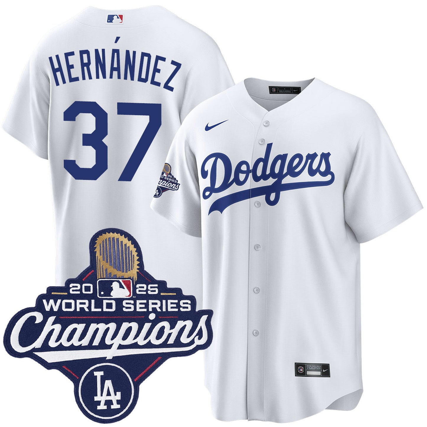 Men's Los Angeles Dodgers Teoscar Hernández White 2025 World Series Champions Home Jersey