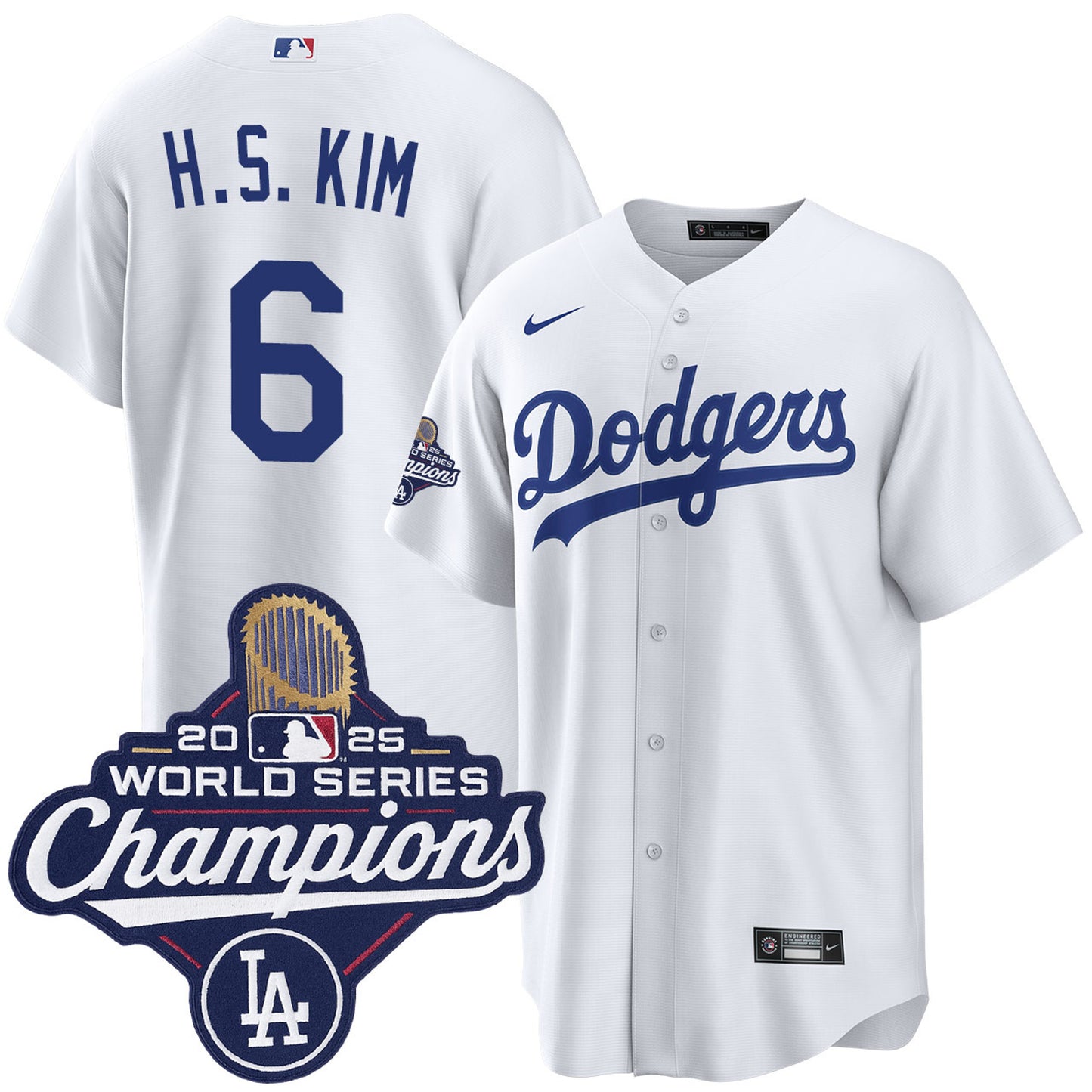Men's Los Angeles Dodgers Hyeseong Kim White 2025 World Series Champions Home Jersey