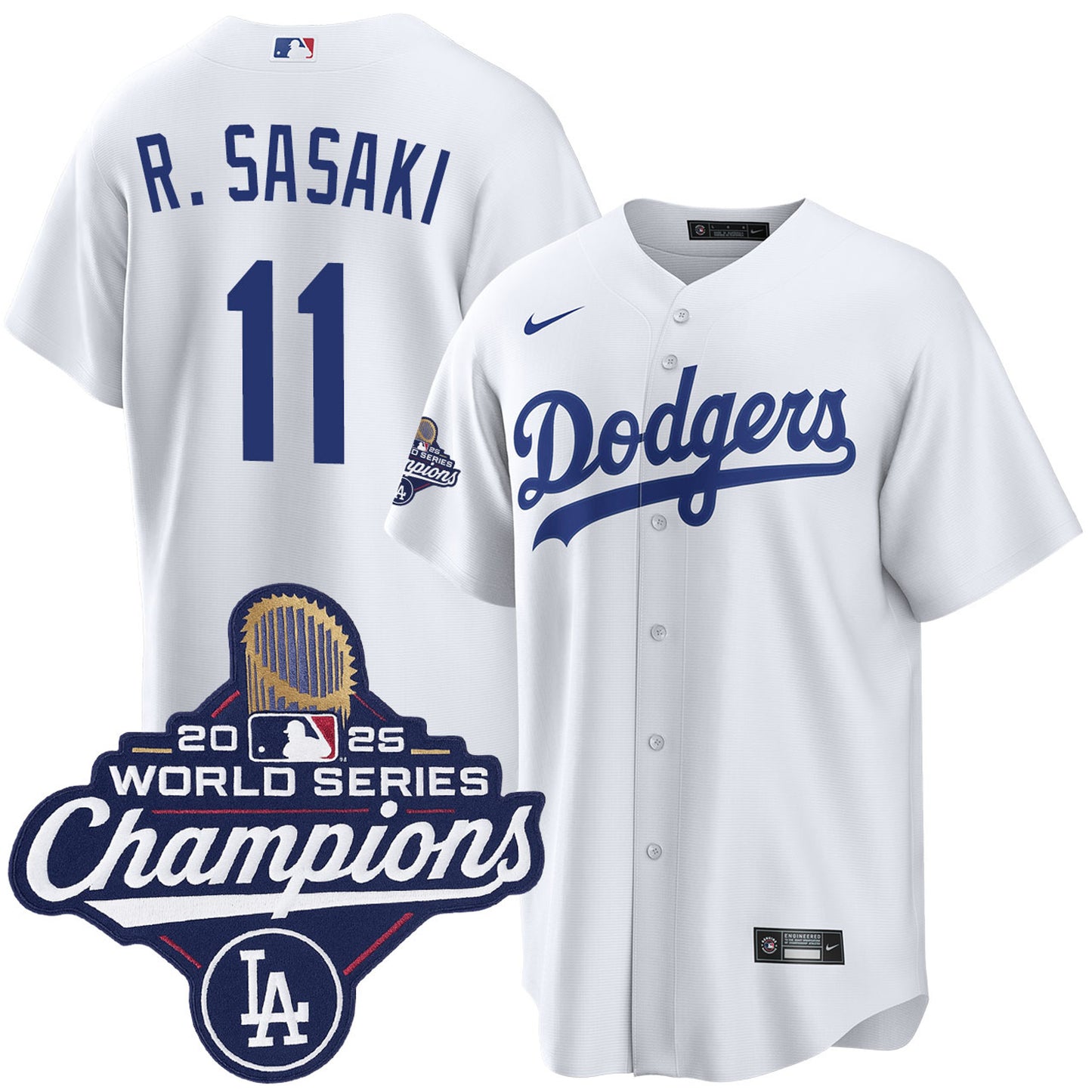 Men's Los Angeles Dodgers Roki Sasaki White 2025 World Series Champions Home Jersey