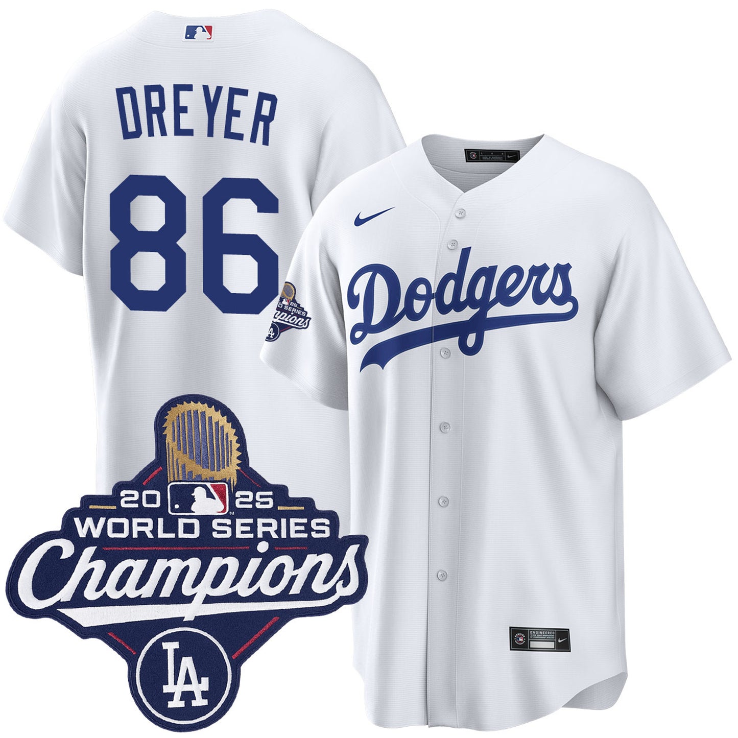 Men's Los Angeles Dodgers Jack Dreyer White 2025 World Series Champions Home Jersey