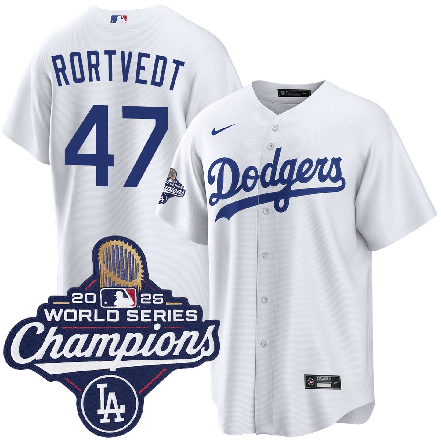 Men's Los Angeles Dodgers Ben Rortvedt White 2025 World Series Champions Home Jersey