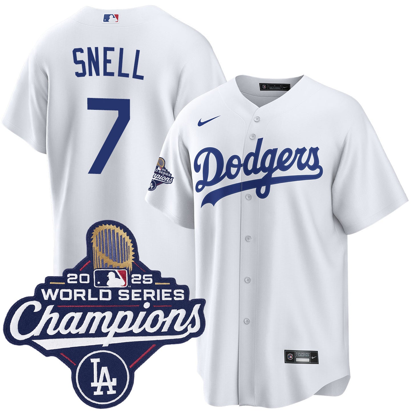 Men's Los Angeles Dodgers Blake Snell White 2025 World Series Champions Home Jersey