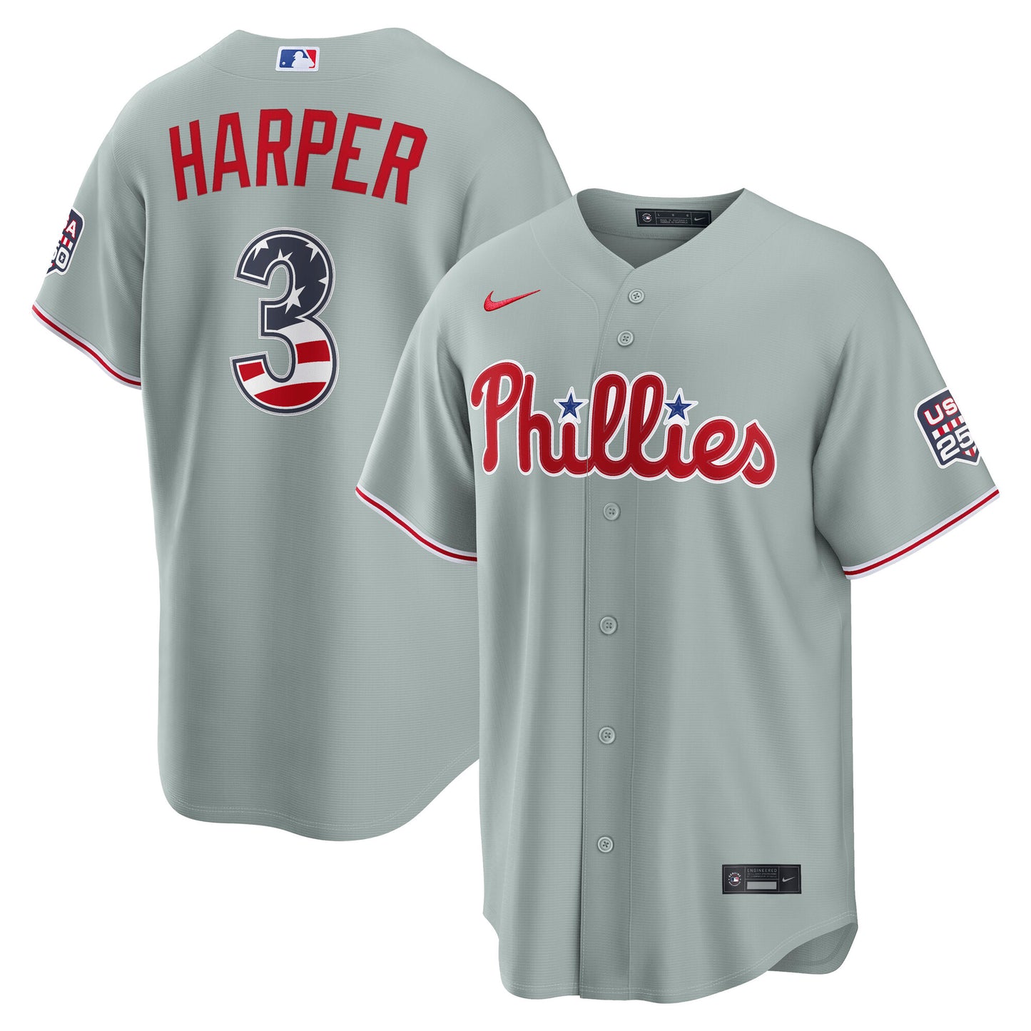 Men's Philadelphia Phillies Bryce Harper Gray USA 250 Fourth of July Jersey