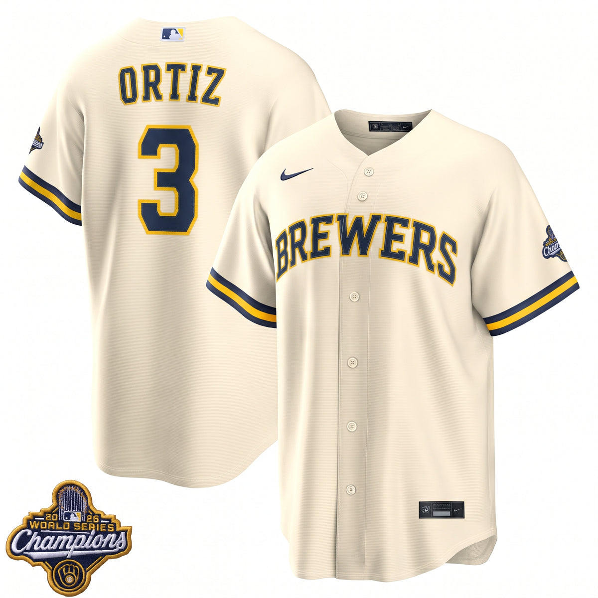 Men's Joey Ortiz Milwaukee Brewers 2026 World Series Champions Home Jersey